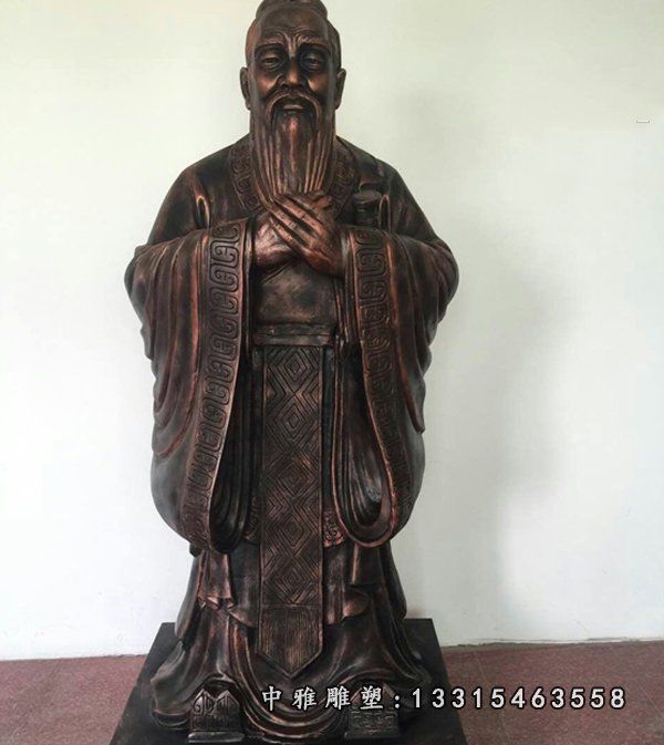 玻璃钢仿铜孔子行教像雕塑校园名人雕像 (3)