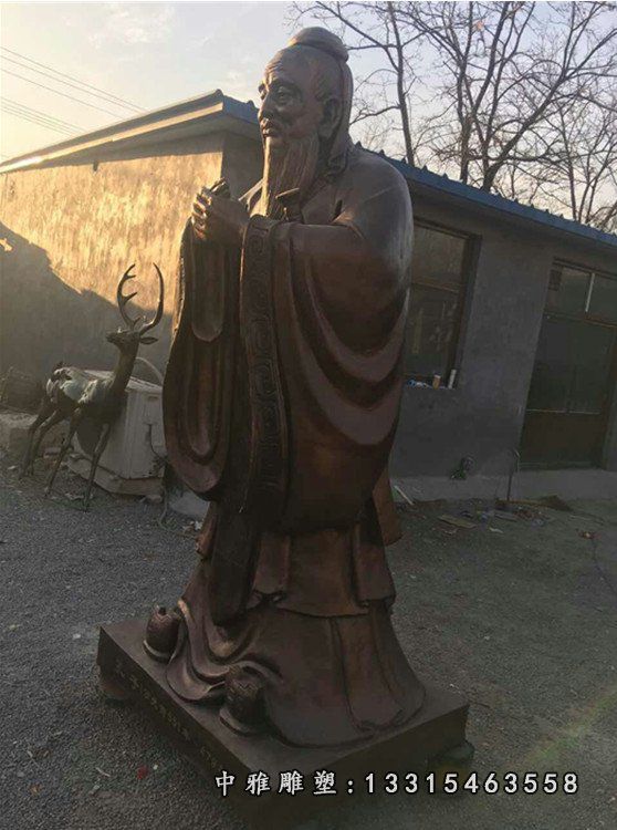 玻璃钢仿铜孔子行教像雕塑校园名人雕像