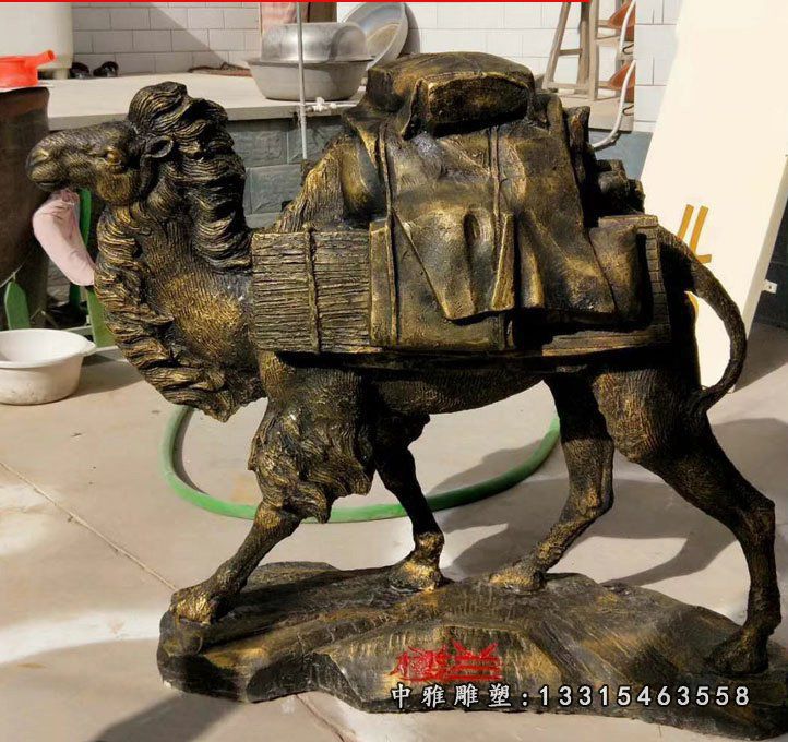 玻璃钢仿铜骆驼雕塑饭店门口动物雕塑 (2)