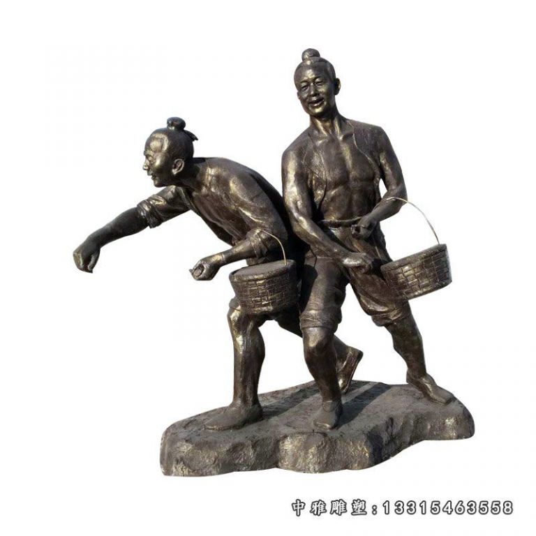 播种的古人雕塑，玻璃钢仿铜农耕人物