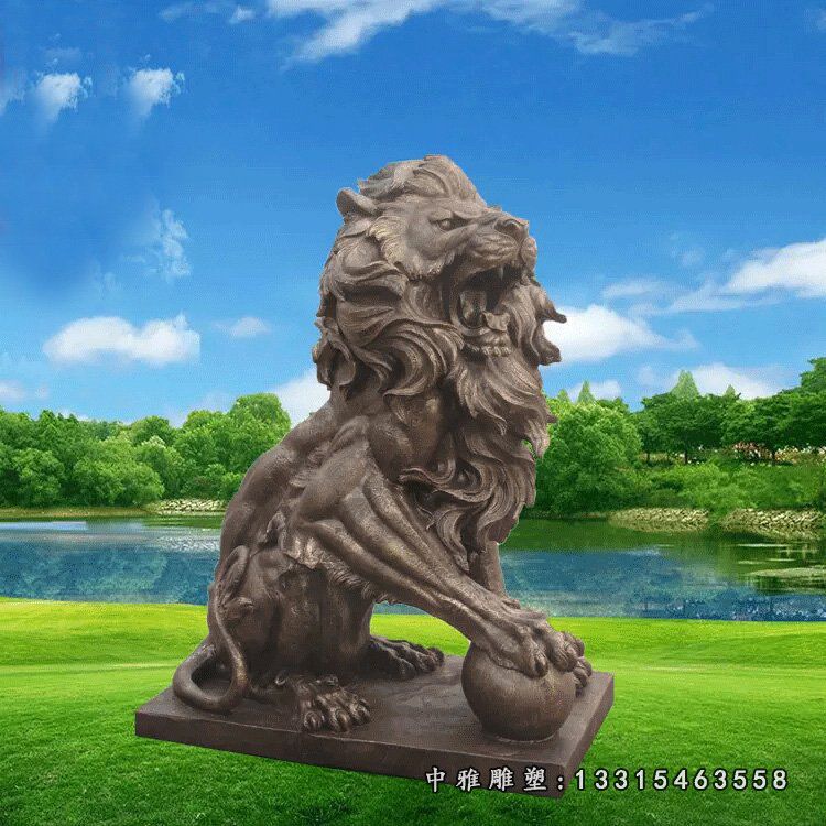玻璃钢仿铜狮子雕塑，西洋狮雕塑 (3)