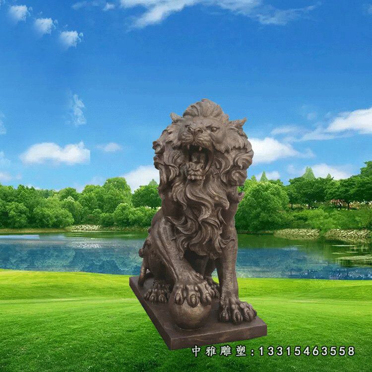 玻璃钢仿铜狮子雕塑，西洋狮雕塑