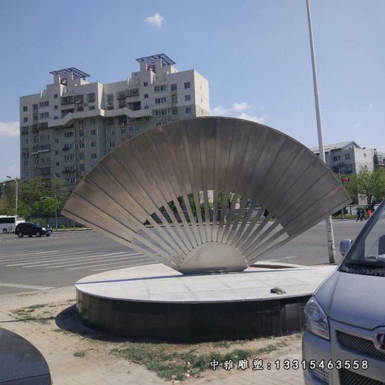 不锈钢扇子雕塑，路边景观雕塑 (3)