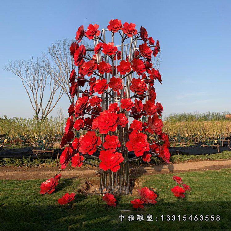 不锈钢玫瑰花树雕塑