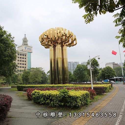 不锈钢钛金色大树雕塑