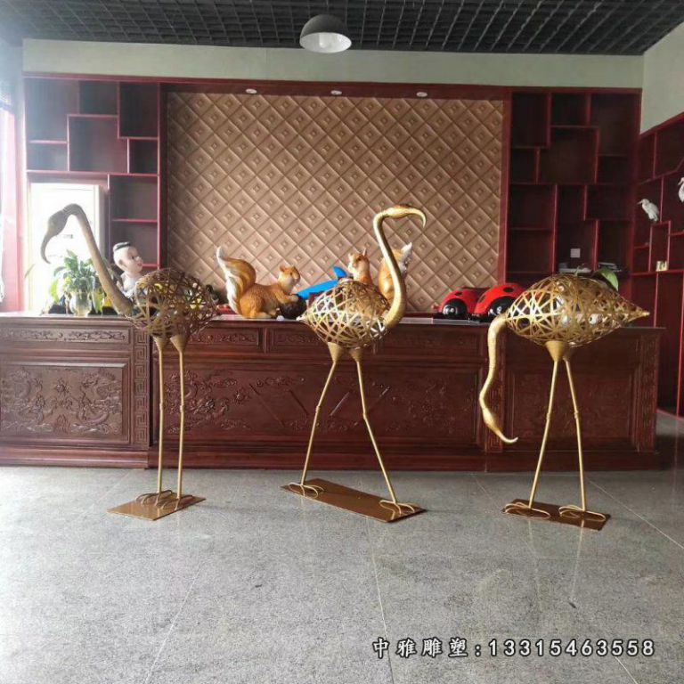 不锈钢镂空仙鹤动物摆件 (3)