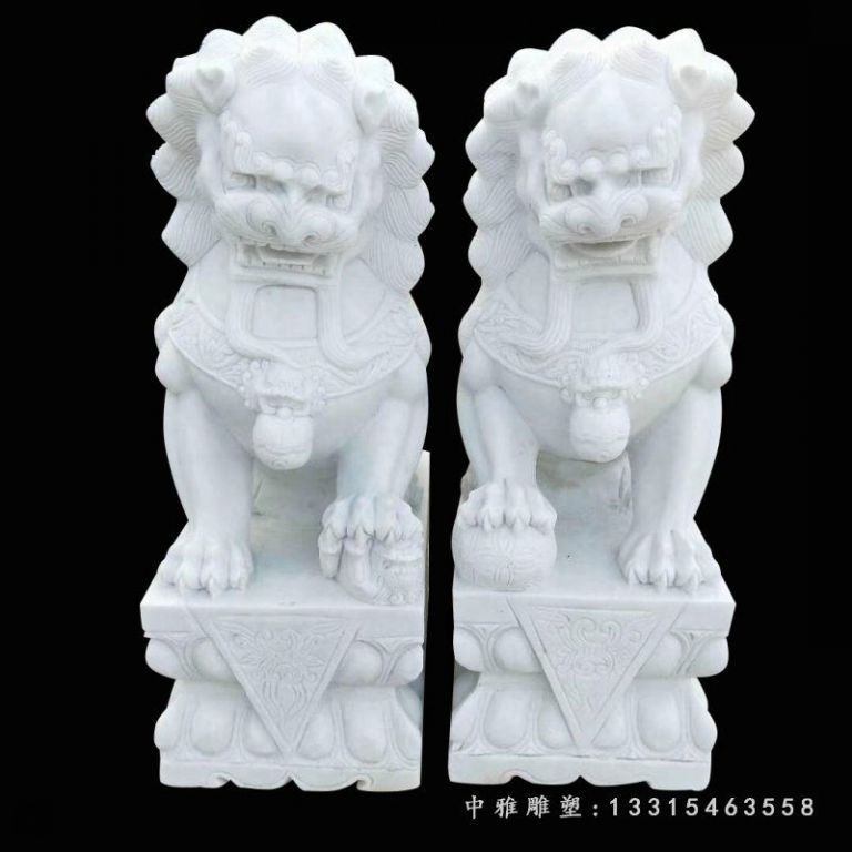 供应石雕汉白玉小石狮子一对 庭院门口家用看门墓地镇宅风水摆件16639