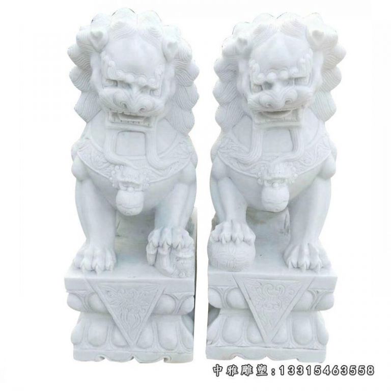 供应石雕汉白玉小石狮子一对 庭院门口家用看门墓地镇宅风水摆件16643