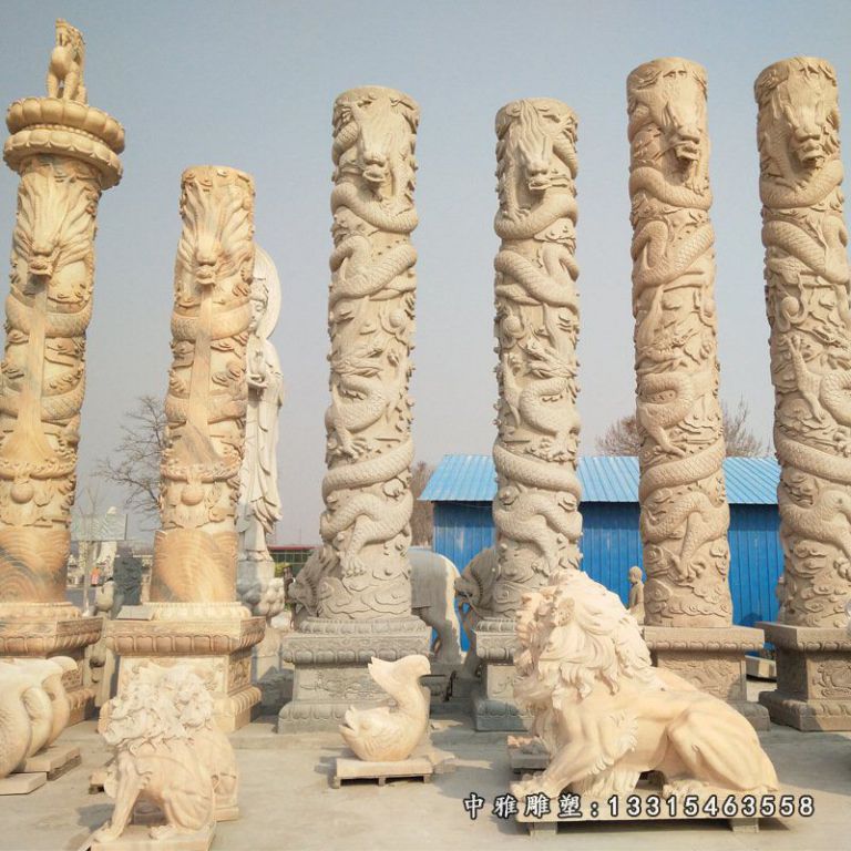 广场石雕龙柱，仿古石雕盘龙柱 (4)