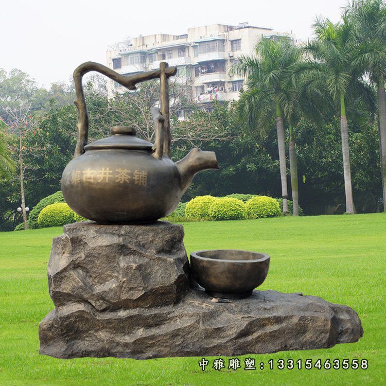 茶铺景观流水茶壶铜雕