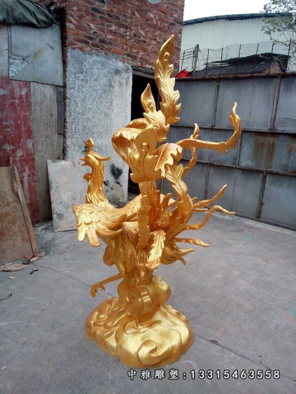 玻璃钢凤凰，玻璃钢仿铜动物雕塑 (2)