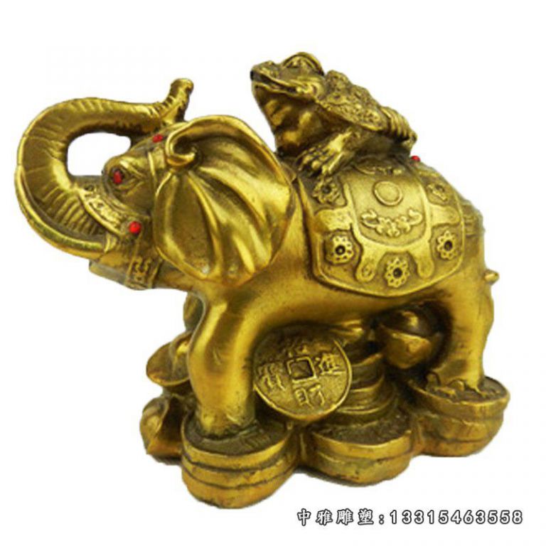 铜雕贴金招财小象金蝉雕塑摆件 (1)