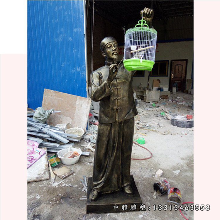 民俗主题遛鸟人物铜雕 (3)
