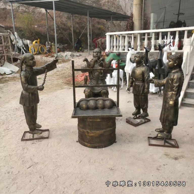 步行街民俗吹唐人铜雕