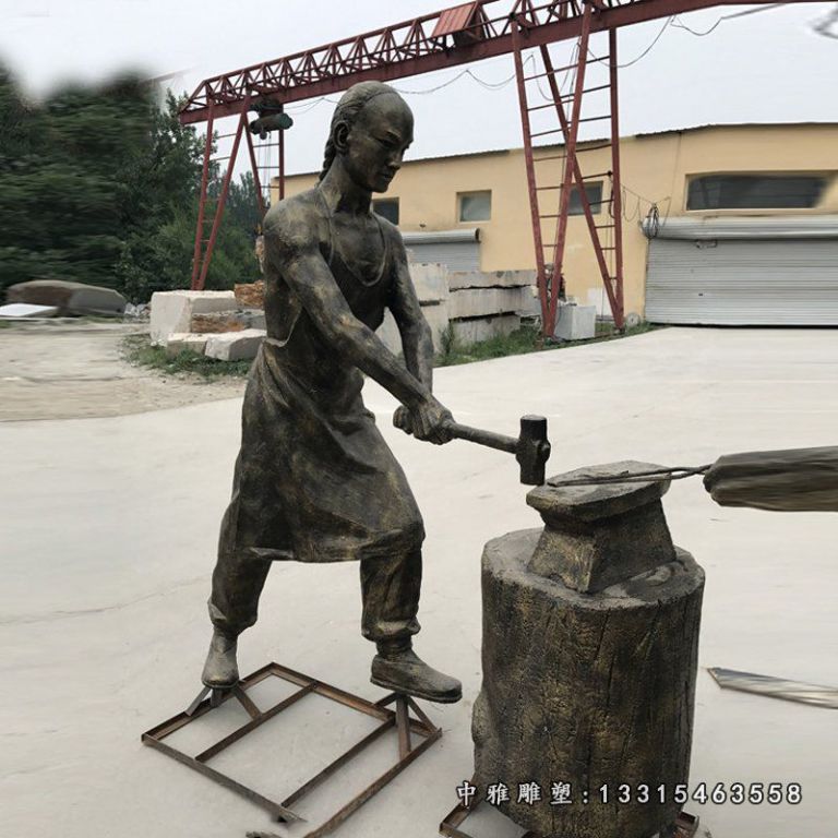 民俗人物古代打铁人物铜雕 (4)