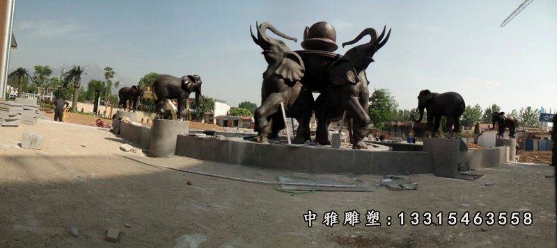 大象铜雕，铸铜大象喷泉雕塑