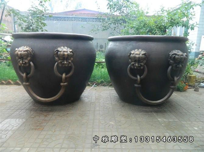 铜雕水缸，寺庙景观雕塑 (6)