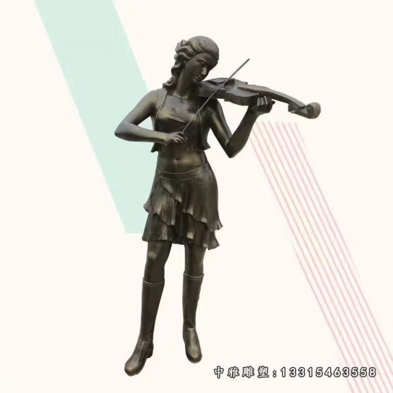 女孩拉小提琴铜雕
