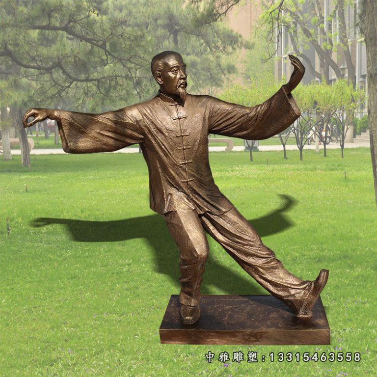 仿铜人物打太极广场景观雕塑，玻璃钢仿铜人物雕塑 (2)