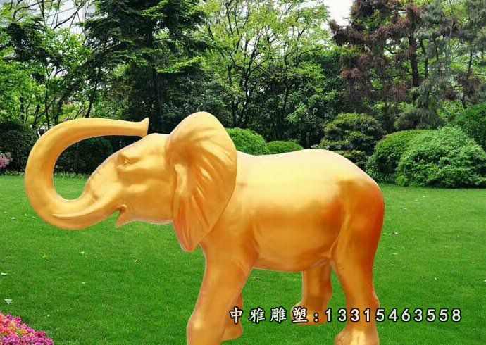 玻璃钢仿铜象鼻朝天大象 门口招财大象雕塑