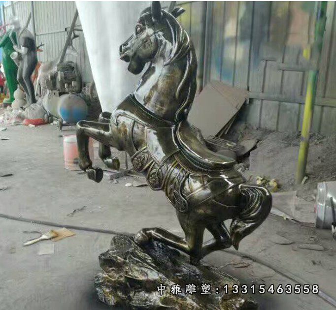 玻璃钢仿铜立马企业仿真马雕塑