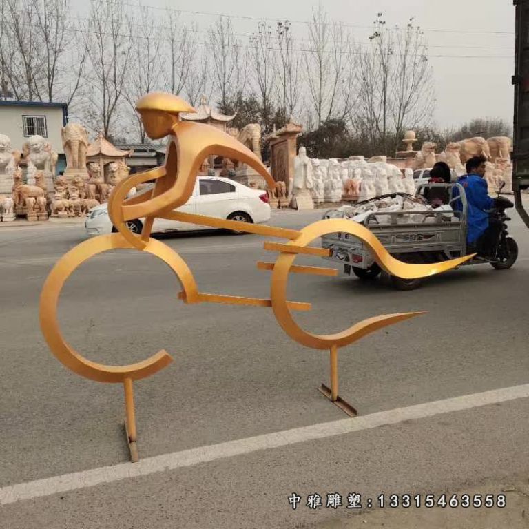 不锈钢金属骑自行雕塑 (1)