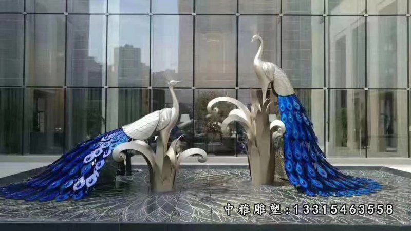 广场动物孔雀不锈钢雕塑