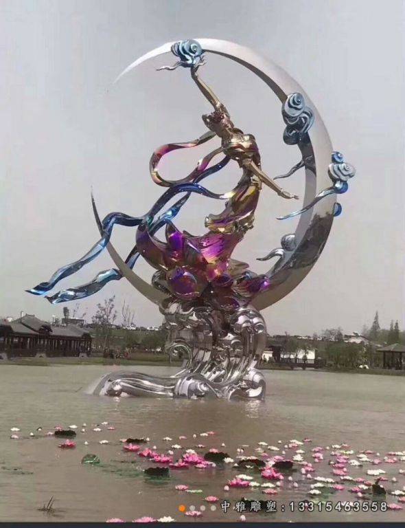 不锈钢抽象彩银嫦娥奔月 广场景观雕塑