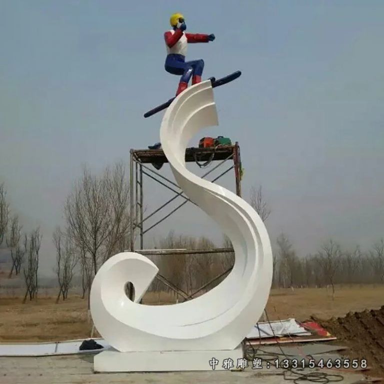 不锈钢滑雪雕塑，广场不锈钢运动雕塑