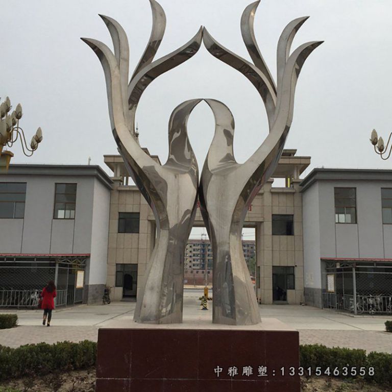 不锈钢抽象手掌雕塑 企业景观雕塑