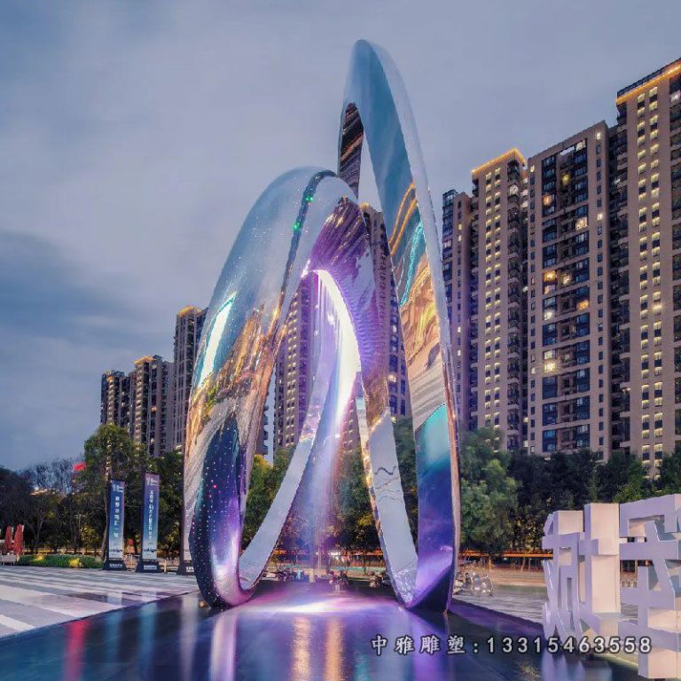 小区镜面不锈钢抽象圆环雕塑(1)