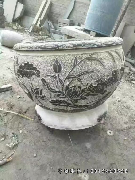 青石圆形景观花盆