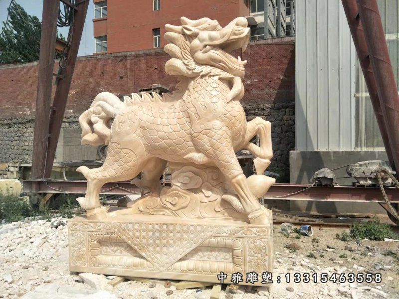 晚霞红祥云福禄麒麟石雕