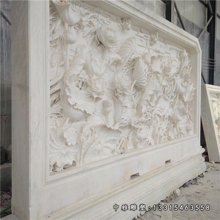 浮雕荷花壁画石雕（3）