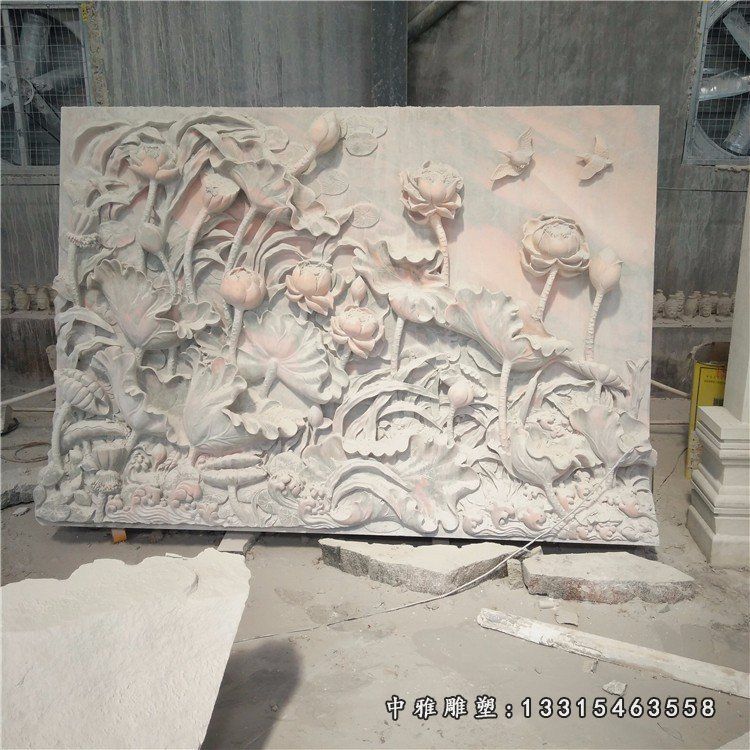 浮雕荷花壁画石雕(4)