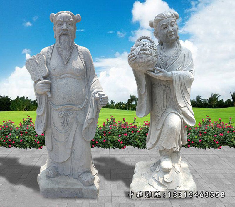 青石石雕八仙过海，古代人物雕塑