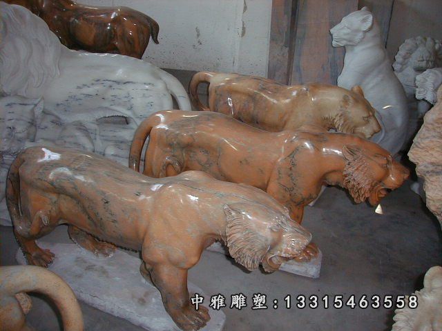 老虎石雕，晚霞红动物石雕 (2)