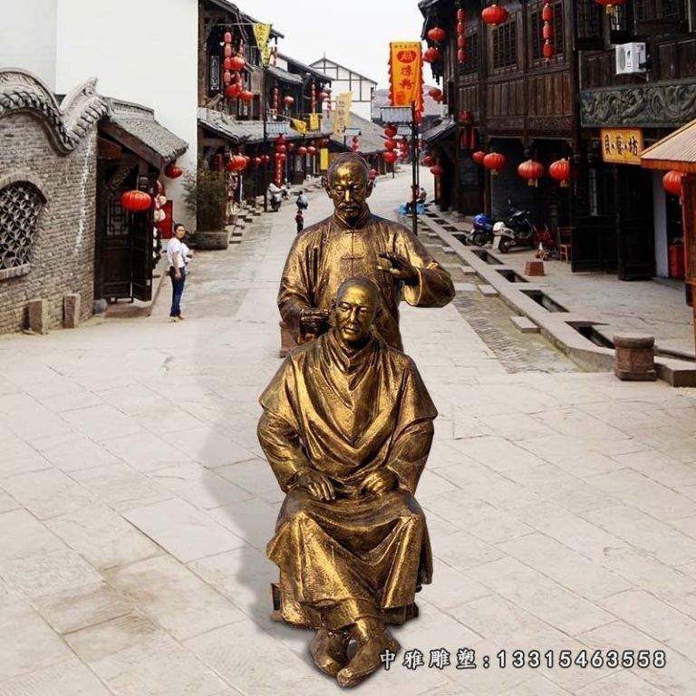 步行街剃头理发人物铜雕