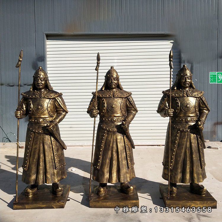 铜雕古代蒙古士兵