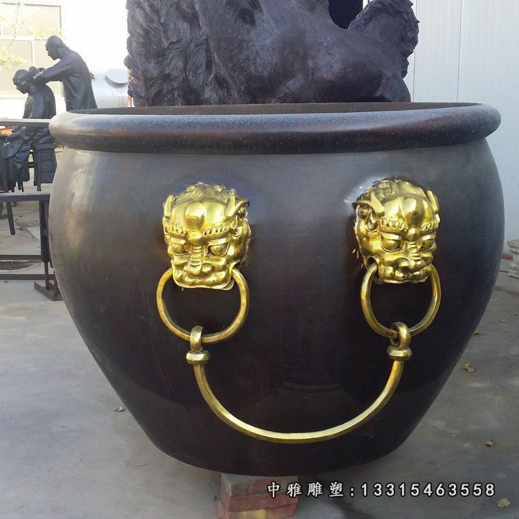 铜缸纯铜大水缸花纹缸养荷花铸铜虎头大水缸铸铁大缸庭院摆件定制60567