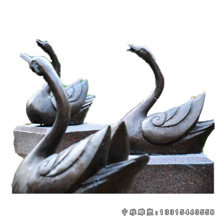 铜雕园林喷泉天鹅雕塑摆件 (2)