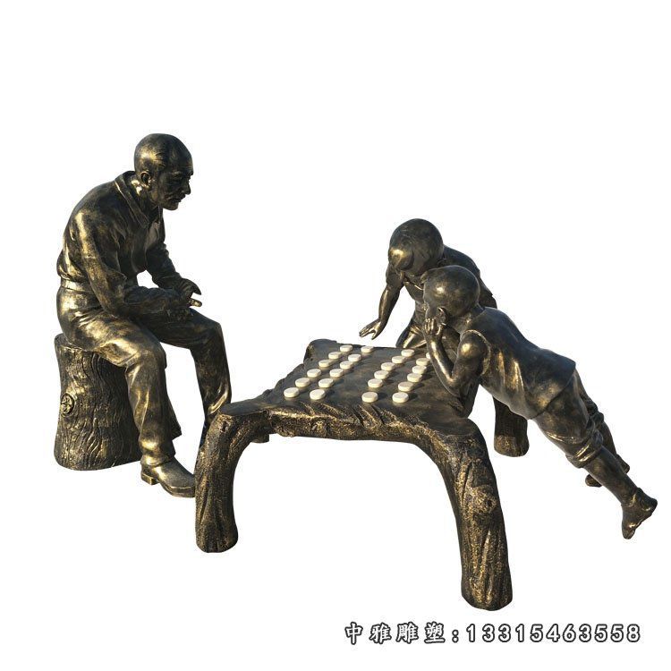 铜雕公园下棋人物摆件