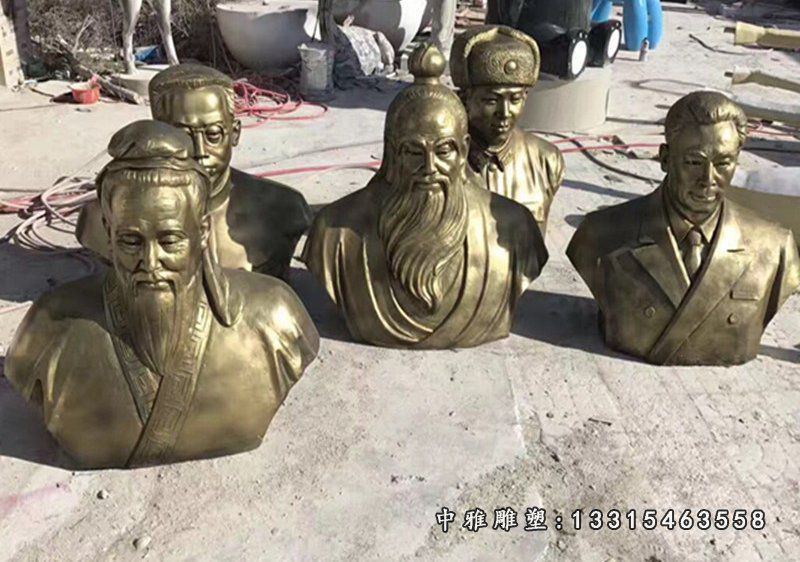 玻璃钢仿铜老子孔子胸像 校园古代名人雕塑