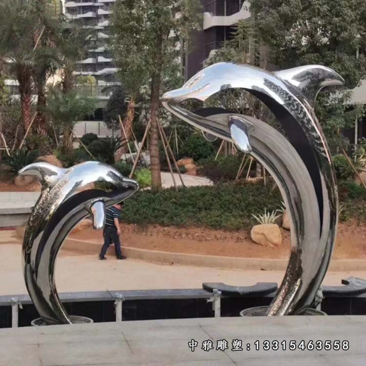 镜面不锈钢跳跃海豚雕塑 (5)