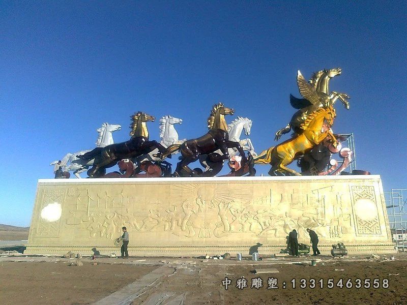 不锈钢马雕塑，不锈钢群马雕塑