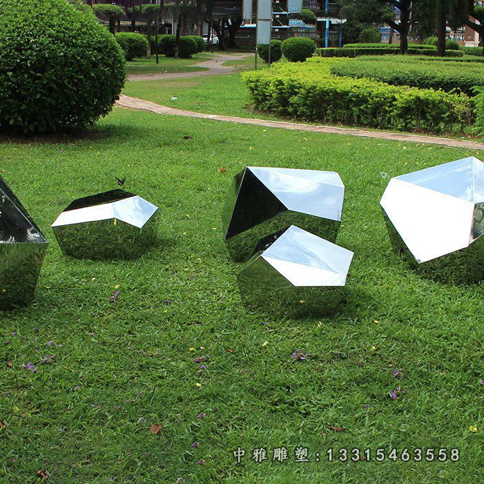 园林不锈钢几何石头雕塑 (7)