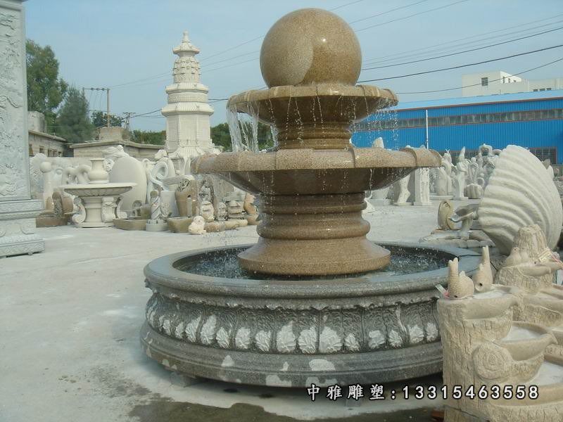 风水球喷泉石雕，砂岩风水球雕塑