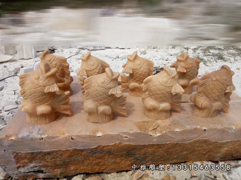 石雕鱼喷泉，大理石鱼雕塑