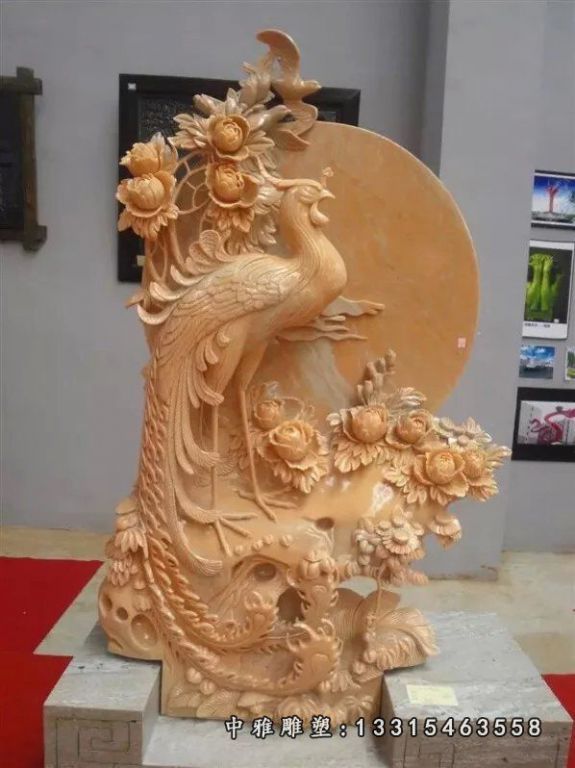 石雕孔雀雕塑，石头孔雀雕塑