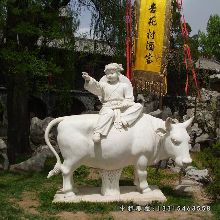 牧童与牛石雕，公园小品石雕